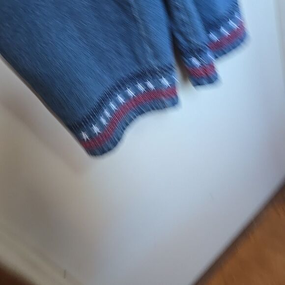 Vintage 90s Denim Overalls Capris American Flag Med Blue Jean USA Embroidered - Picture 5 of 9